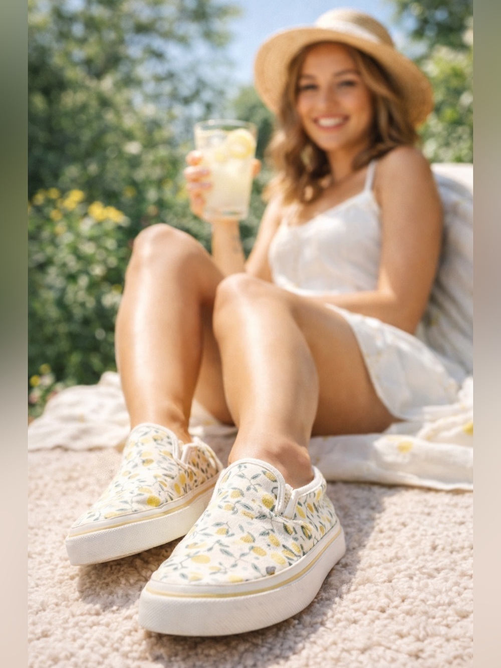 Fat Face White Willow Lemons Slip On Trainers Womens Shoes Sz EU 40 (US 8.5)